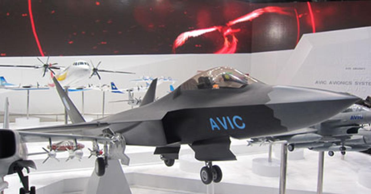 Avic displayed this model of its Advanced Fighter Concept at Aviation Expo China last month. It closely resembles Shenyang’s J-31. (Photo: Reuben F. Johnson)