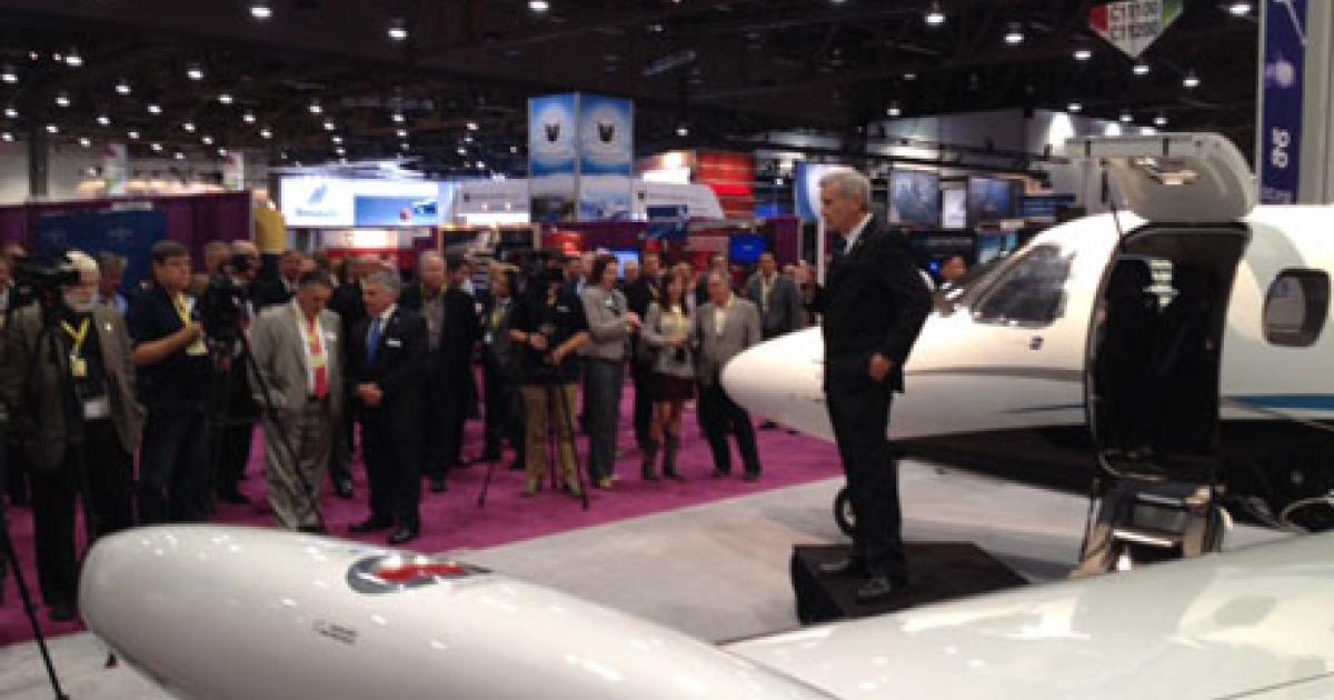 Eclipse Aerospace delivered its first Eclipse 550 today at the NBAA Convention in Las Vegas. (Photo: Chad Trautvetter)