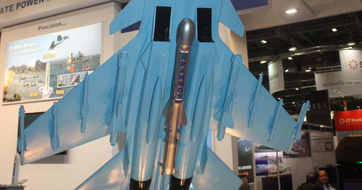 Russo-Indian cooperation to develop the Brahmos cruise missile will be extended. But integration onto India’s Sukhoi Su-30MKI fighters has been delayed. (Photo: Chris Pocock) 