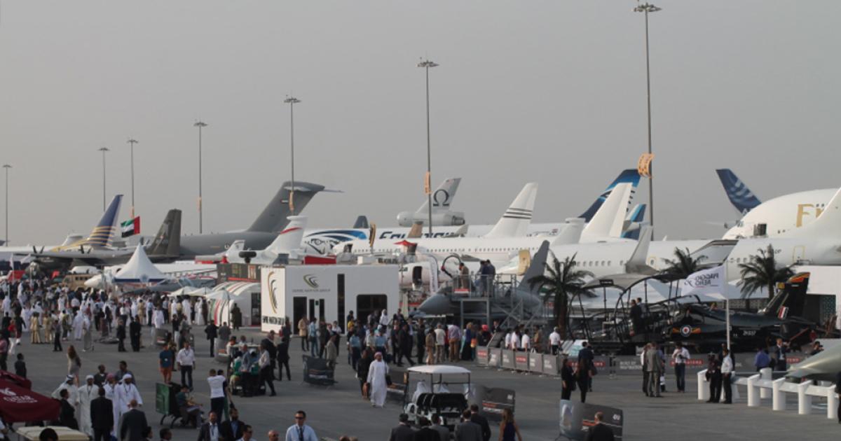 The Dubai Airshow moved to a new venue but looked much the same. Heavy rain forced cancellation of the last day. (Photo: Chris Pocock) 