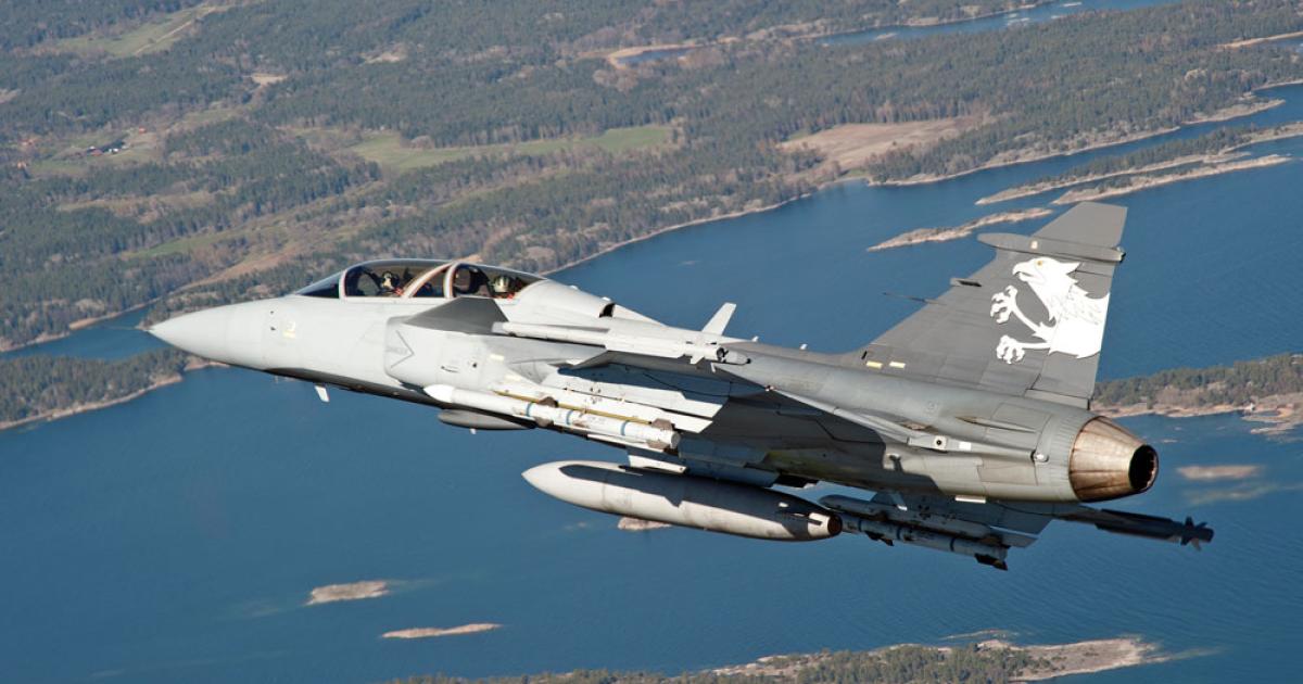 The Gripen E/F demonstrator in a test flight over Sweden last May, with a Swiss air force pilot onboard. In the competition among the three contending fighters, the Swiss chose the Swedish jet for its New Fighter Aircraft over its larger European rivals, the Eurofighter and the Rafale. 