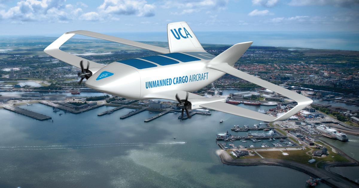 One artist’s concept depicts a future cargo UAV, which is projected as one use for unmanned aircraft in commercial air transportation.