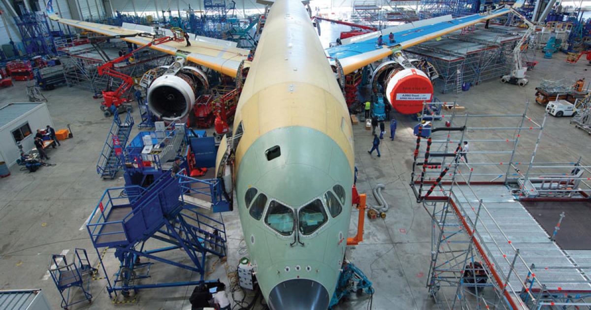 A350 MSN001 in final assembly.