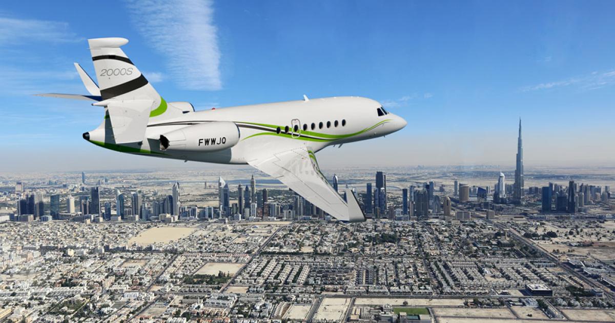 Falcon 2000S flying over Dubai.