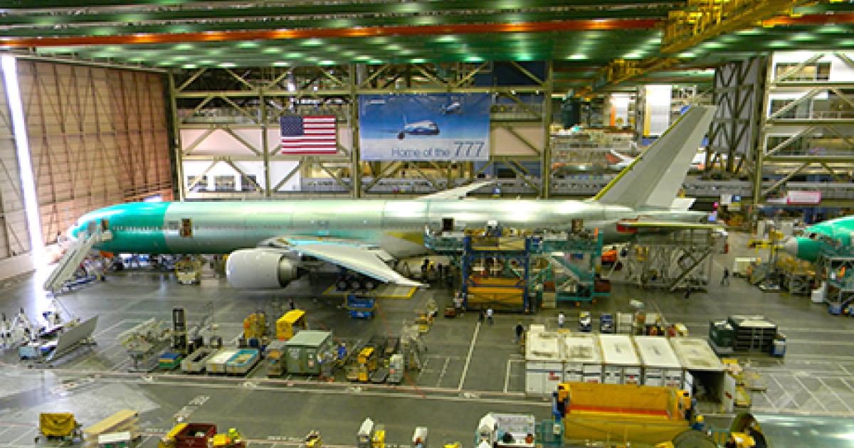 Boeing assembly line in Everett, Wash., where the current 777 widebody is built. (Photo: Bill Carey) 
