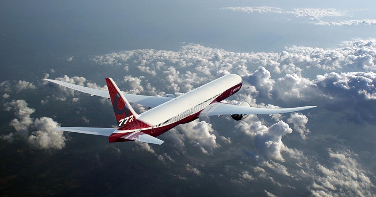 The Boeing 777X represents a potential boon for one or more of several states offering production sites and tax incentives. (Photo: Boeing)