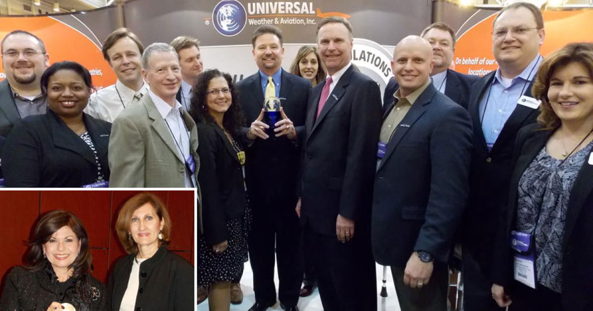 COO Maria Sastre (l.) and Mary Miller, corporate vice president for industry and government affairs accepted Signature's award (inset) while Universal's  Kevin Tipton accepted one on behalf of his company. (Photo: Curt Epstein)
