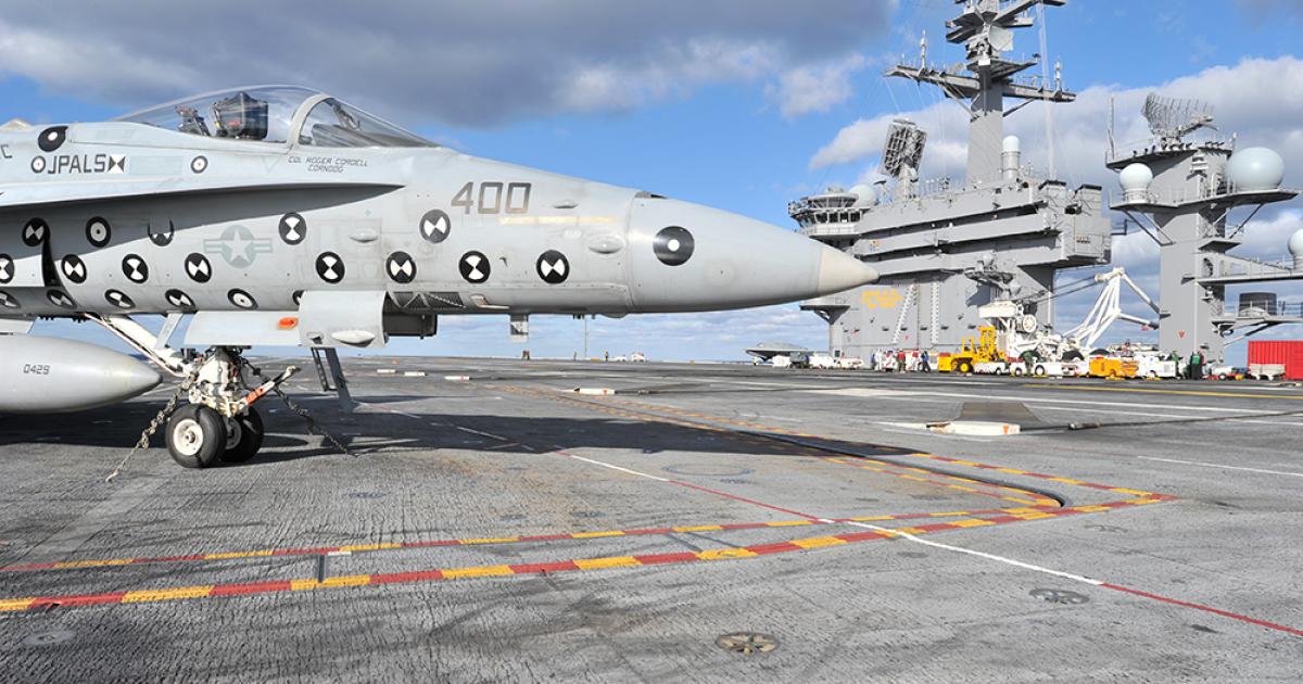 The Navy’s VX-23 air test and evaluation squadron flew 60 autolands to the deck of the USS Theodore Roosevelt using the Joint Precision Approach and Landing System. (Photo: Navair)
