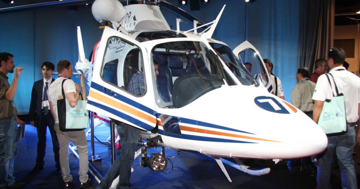 The Agusta AW109 Trekker is the company’s first light twin equipped with skids. (Photo: Barry Ambrose)