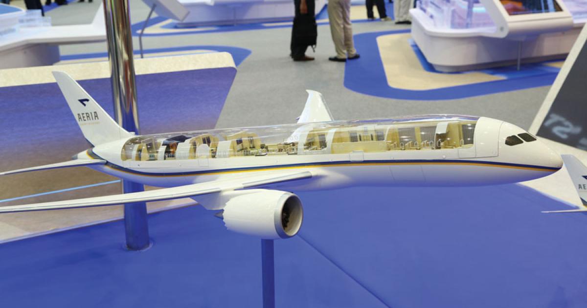 On its stand here at the Singapore Airshow, ST Aerospace’s Aeria subsidiary is showing this cabin model of a Boeing 787 in VIP configuration. The company recently opened a facility in San Antonio, Texas.