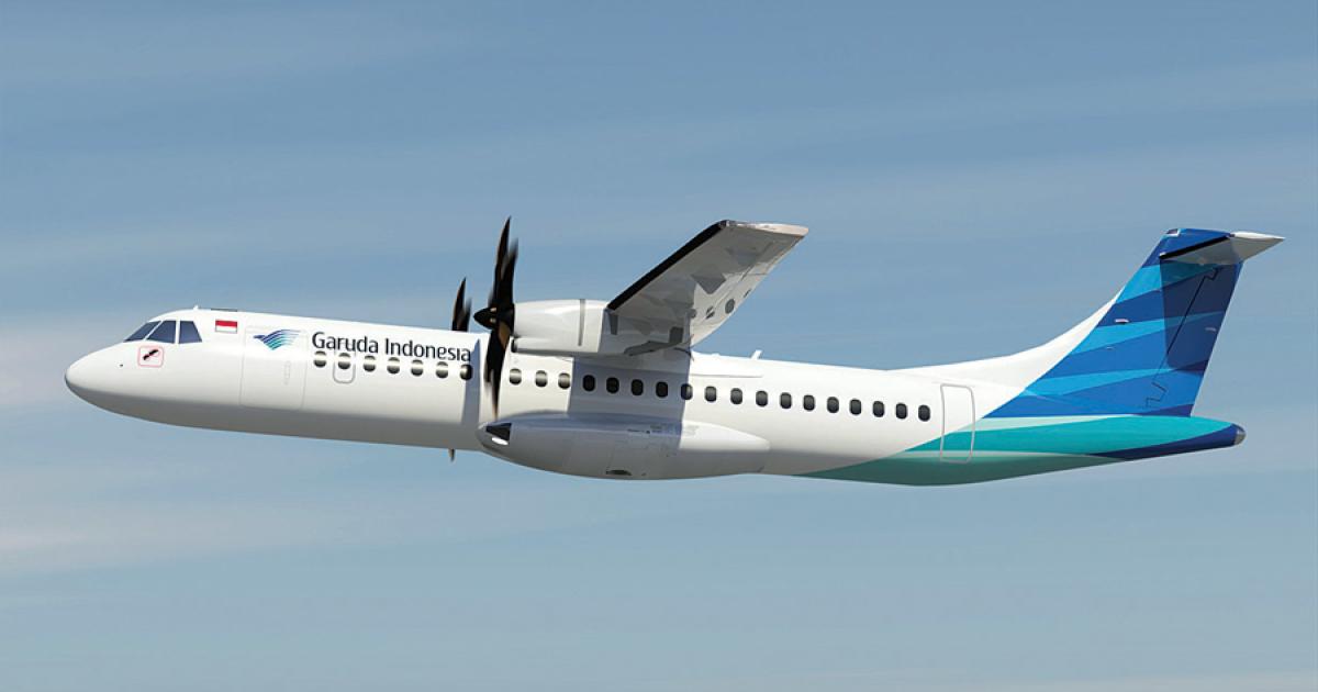 Garuda hopes to increase the size of its fleet–which includes 25 ATR72-600s–from the 110 to 128 by year-end. 