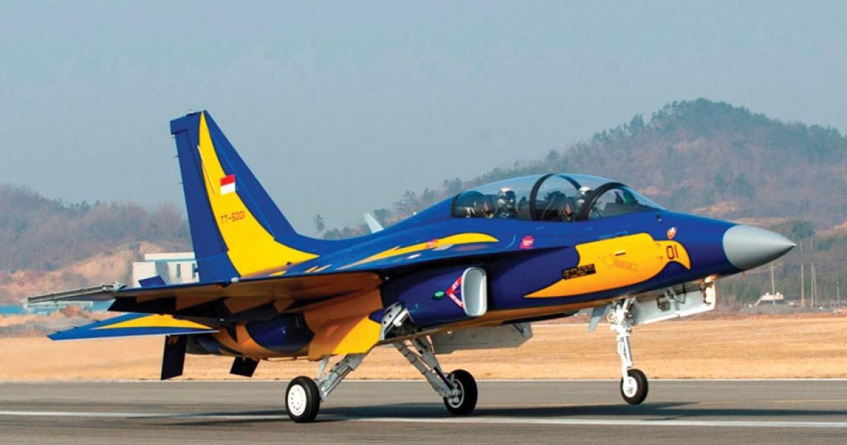The first few of 16 KAI T-50Is were delivered to the Indonesian Air Force last September. All were scheduled to arrive at their new base at Madiun-Iswahyudi by the end of the year, but in January only 12 had arrived. The first six are in the colors of the TNI-AU’s Elang Biru aerobatic team. 