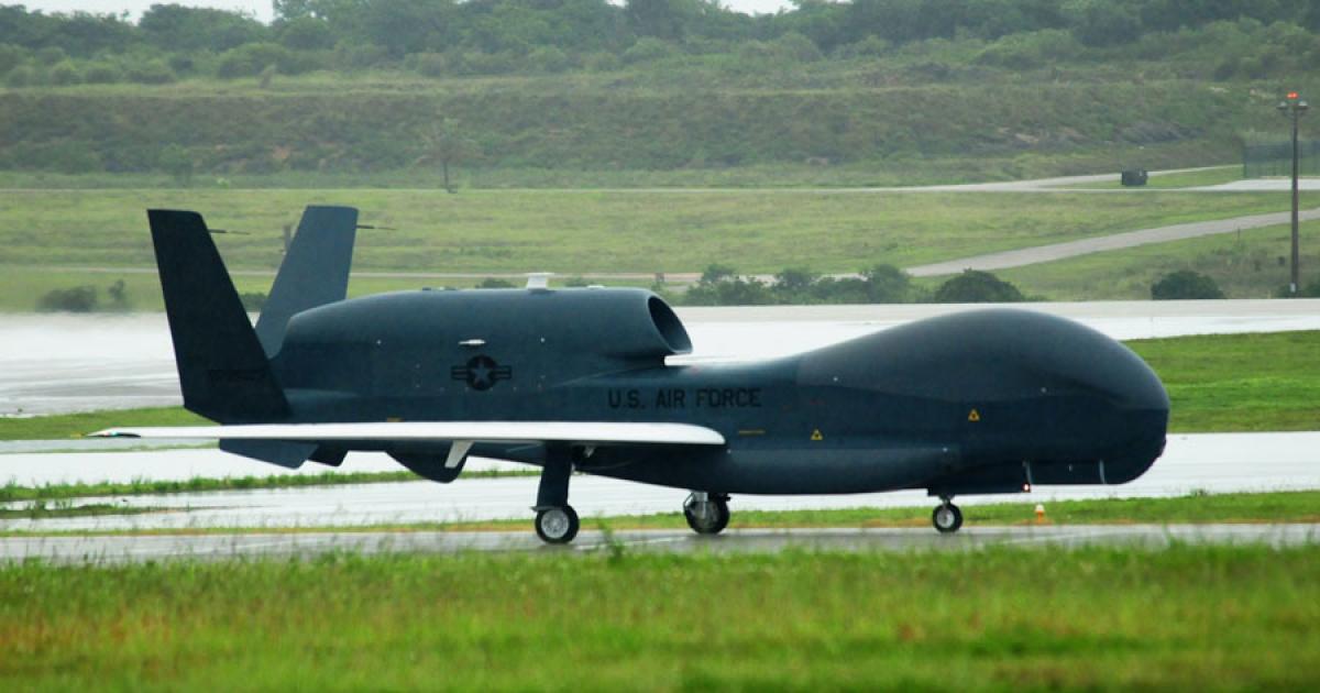  The main U.S. Air Force version is the RQ-4B Block 30. This example is seen operating from Andersen AFB, Guam.