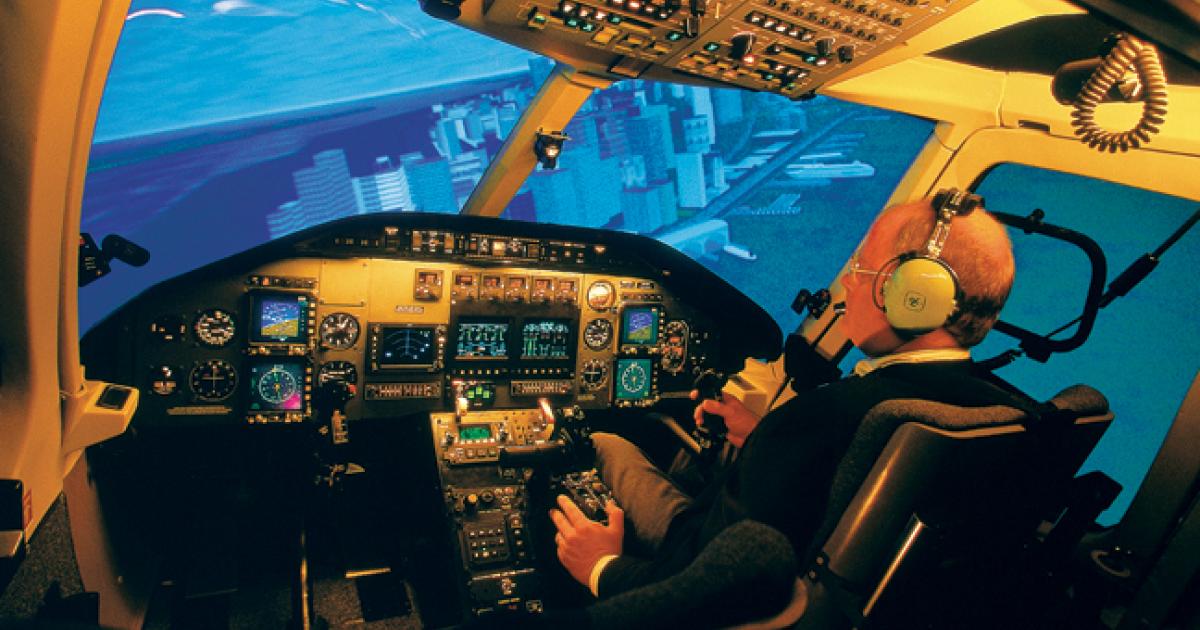 A pilot undergoes training in one of FlightSafety’s Bell 430  simulators.