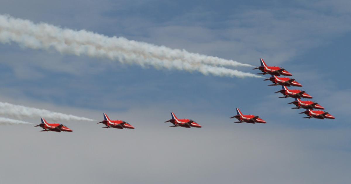 The Royal Air Force's Red Arrows perform at Farnborough. (Photo: David McIntosh)