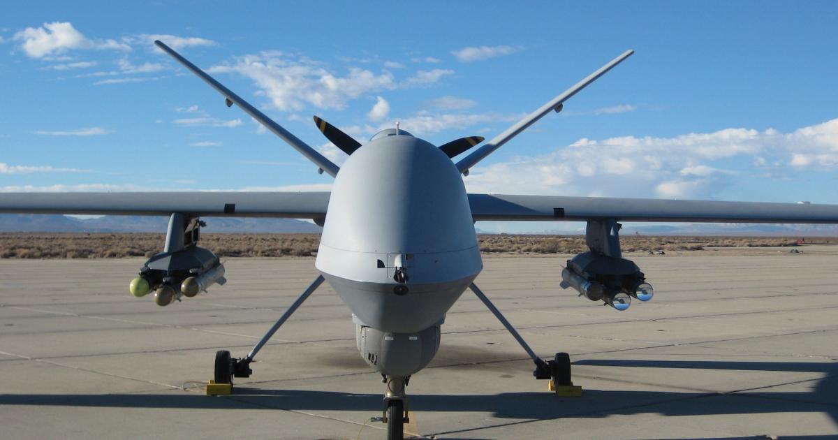 The UK and U.S. militaries sponsored test firings of the dual-mode Brimstone missile from the unmanned MQ-9 Reaper. (Photo: MBDA)