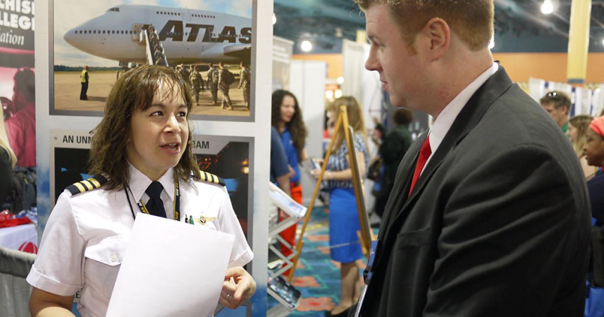 Attendees at the Women in Aviation Conference availed themselves of the opportunity to interview for jobs with airlines, corporate flight departments, government and UN flight departments, among others. (Photo: Amy Laboda)