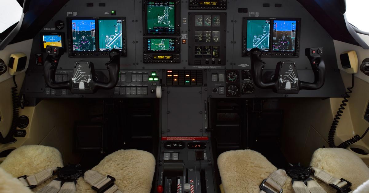 The G600 in the PC-12 incorporates synthetic vision, radar display on the MFD, Taws-B, and angle-of-attack display.