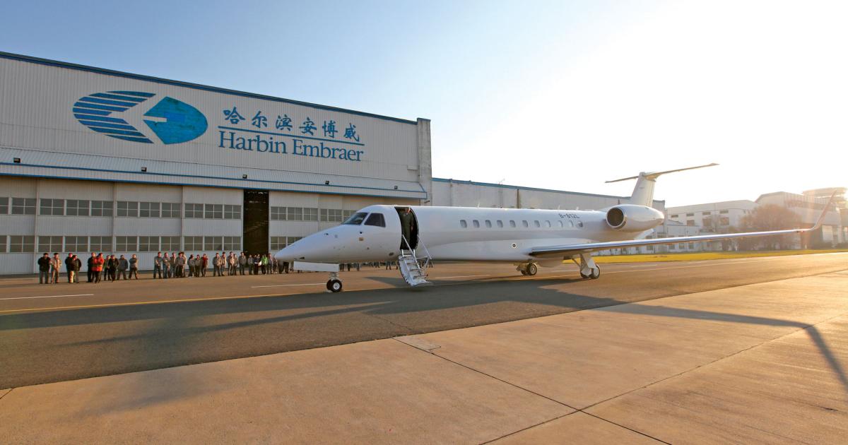 The first Legacy 650 jet assembled in China by Harbin Embraer Aircraft Industry completed its maiden flight last August. 