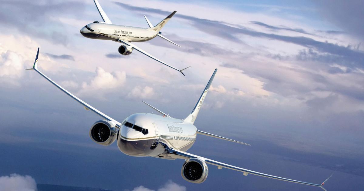 The BBJ Max 8 (shown here) and BBJ Max 9 are based respectively on the Boeing 737 Max 8 and Max 9, which are re-engined upgrades of 737-800 and 737-900. The first Max aircraft are expected to enter service by 2017.