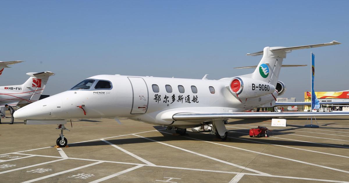 Embraer sold a total of 14 Phenom 300 light business jets
worldwide in the first quarter of 2014.