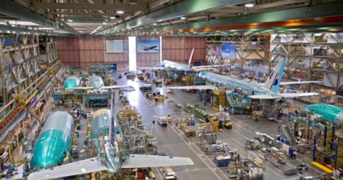 Boeing builds 8.3 of its current line of 777 widebodies per month. (Photo: Boeing)