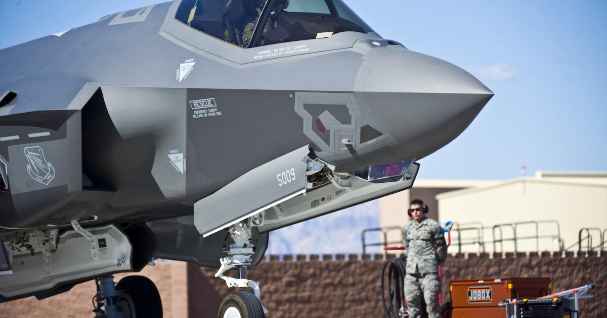 Australia plans to acquire 58 more F-35As, one of which is shown here before a training mission at Nellis Air Force Base, Nevada. (Photo: U.S. Department of Defense)