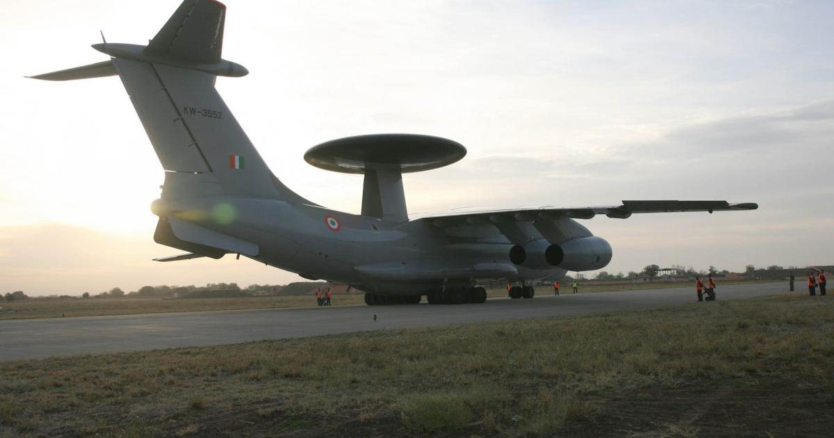 The IAF currently operates three A-50EI aircraft, which are Ilyushin Il-76s outfitted with IAI Phalcon radar and mission control systems. (Photo: Indian Air Force)