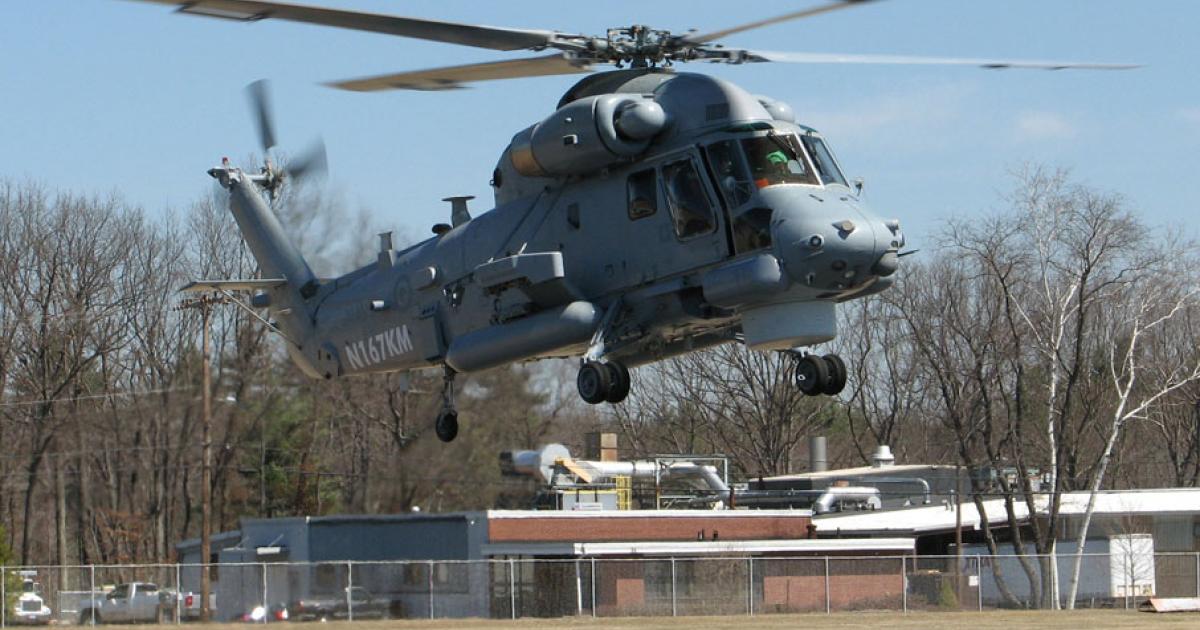 The first of 10 SH-2G(I) Super Seasprites for New Zealand flies for the first time after modification at Kaman Aerospace’s facility at Bloomfield, Conn., on April 15. (Photo: Kaman Aerospace) 