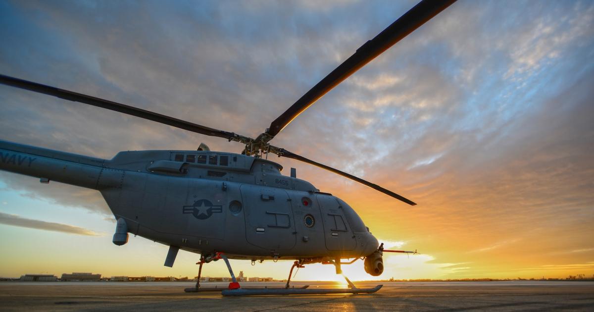 An MQ-8C Fire Scout stands by at Naval Base Ventura County at Point Mugu, Calif. (Photo: Northrop Grumman)
