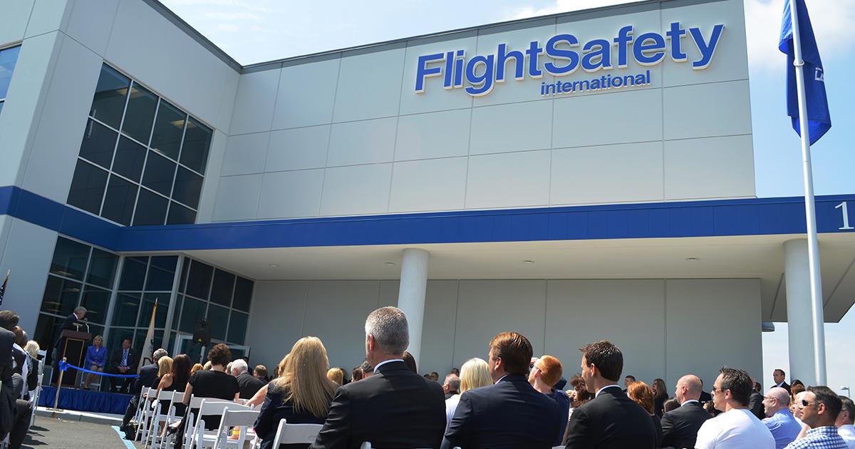 A large crowd of employees, supporters and clients was on hand for the unveiling of FlightSafety International’s newly expanded and refurbished facility in Moonachie, N.J., adjacent to Teterboro Airport. (Photo: Mark Phelps/AIN)
