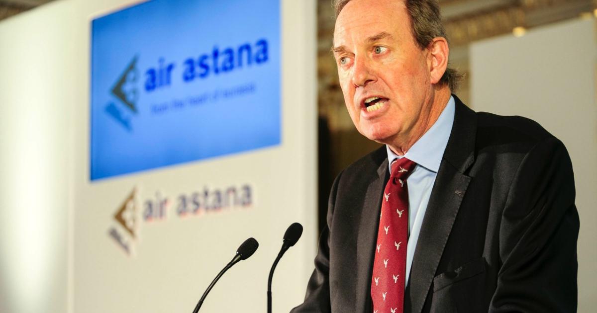 Air Astana president Peter Foster makes the case for his airline's creditworthiness during a press conference in London. (Photo: Air Astana)