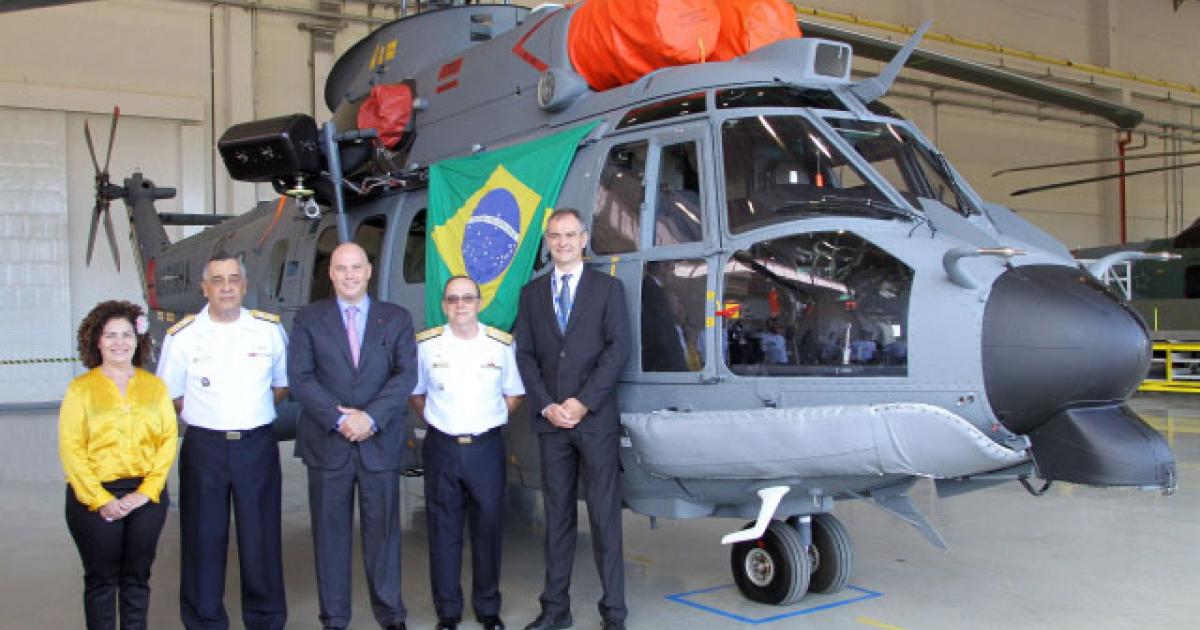A ceremony was held to mark delivery to the Brazilian navy of the first EC725 to be fully assembled in Brazil. (Photo: Airbus Helicopters)
