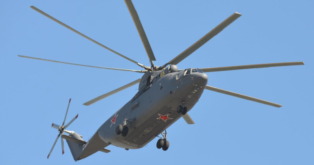 Russian Helicopters is working with Avicopter of China on an Advanced Heavy Helicopter that could supplement or replace the Mi-26 shown here. (Photo: Vladimir Karnozov) 
