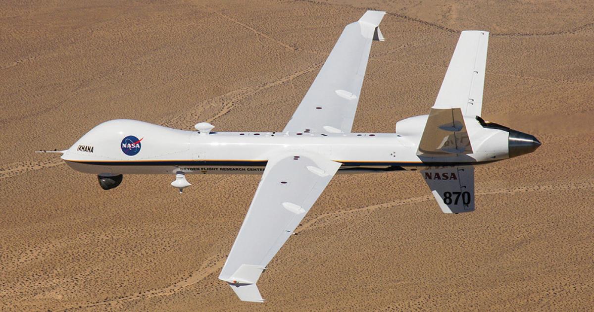Industry and government testers plan to demonstrate a detect-and-avoid suite on NASA’s Ikhana air vehicle later this year. The aircraft will be outfitted with an AESA array of General Atomics due-regard radar