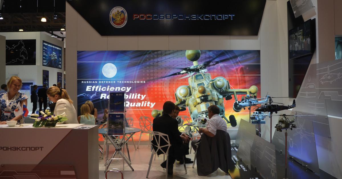 Russian defense export agency Rosoboronexport exhibits at around two dozen trade shows each year.
