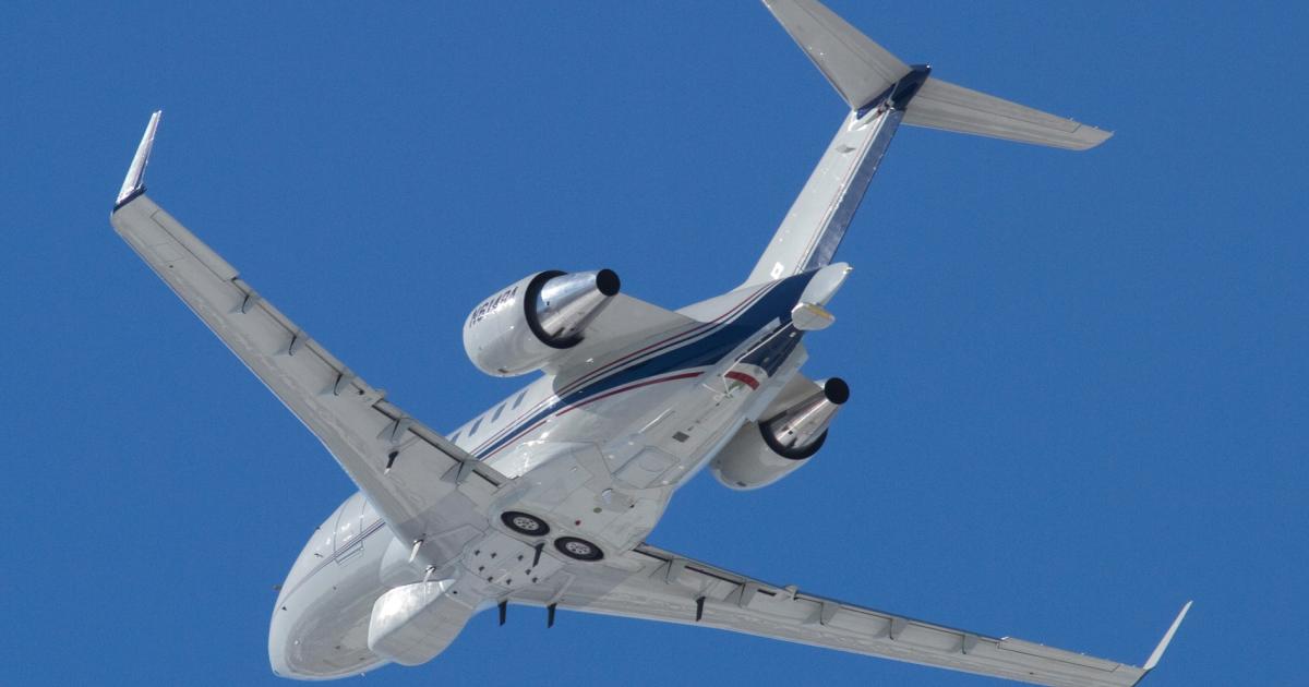 Boeing’s Maritime Surveillance Aircraft demonstrator, a modified Bombardier Challenger 604, is shown on its first flight on February 28. 
