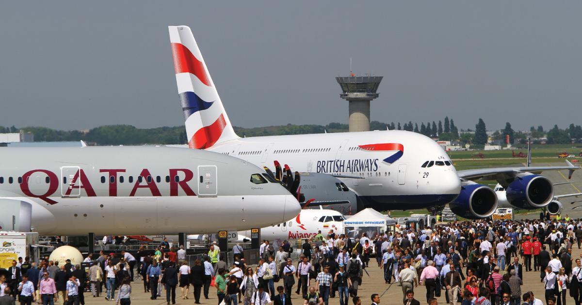 Bookings are up for next year’s Paris Air Show at Le Bourget, compared with early reservations for the last running in 2013.