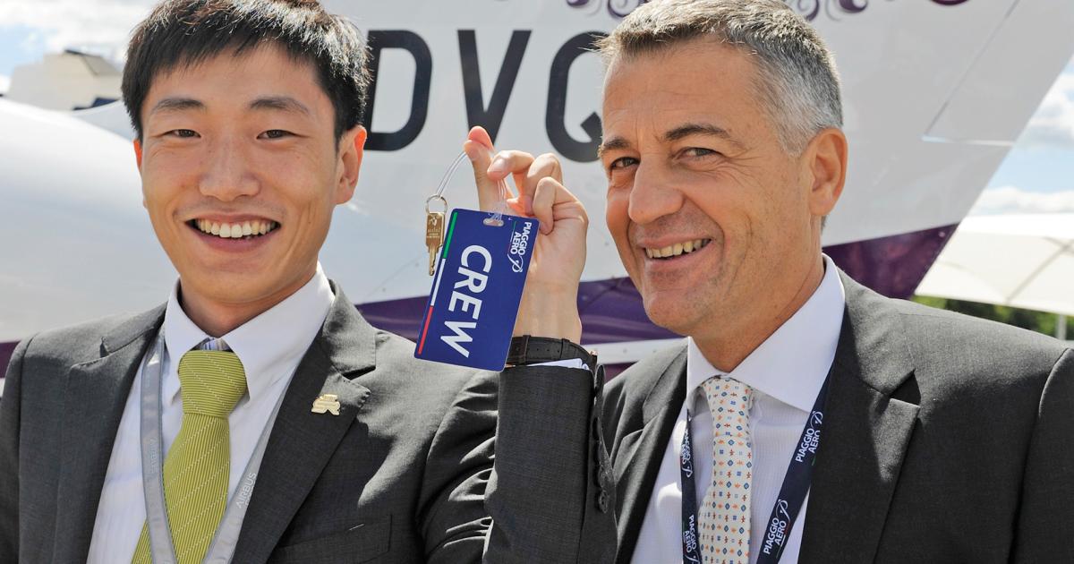 Sparkle Roll Jet chairman Ji Zingzhuo and Carlo Logli, CEO of Piaggio Aero.