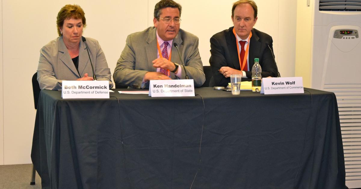 Senior U.S. government executives participated in an export control panel discussion at the Farnborough Airshow. (Photo: Bill Carey)