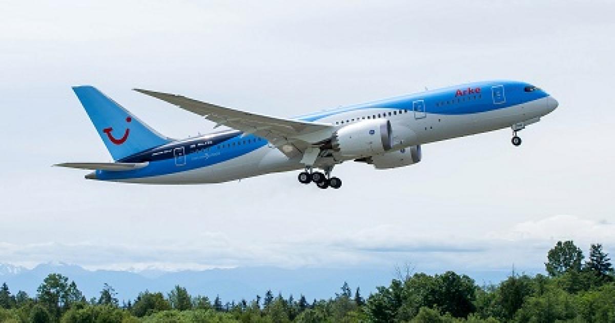 The first Boeing 787-8 destined for the Netherlands’ Arke Air left Everett, Washington, en route to Amsterdam on June 4. The world 787-8 fleet now operates at a 98.5-percent dispatch reliability rate. (Photo: Boeing)