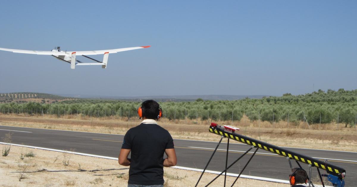 Testers with Spain's Center for Advanced Aerospace Technologies launch the Viewer electric airplane. (Photo: Atlas center)