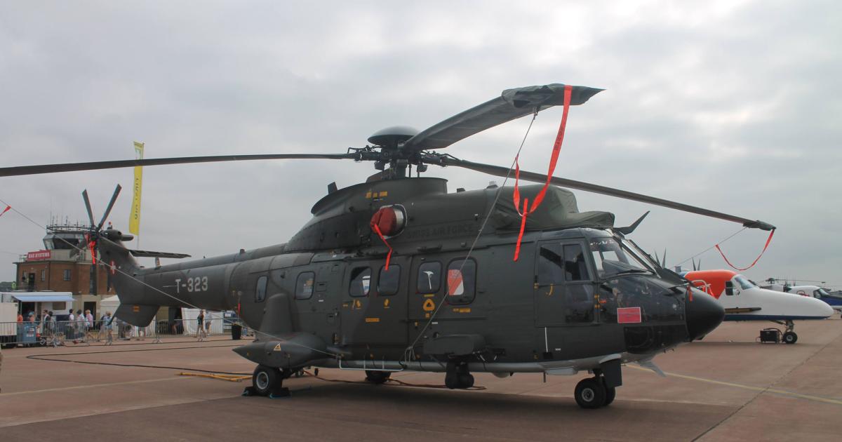 This Super Puma of the Swiss air force was upgraded by Ruag. The company co-developed the ISSYS defensive warning and countermeasures system for helicopters. (Photo: Chris Pocock) 