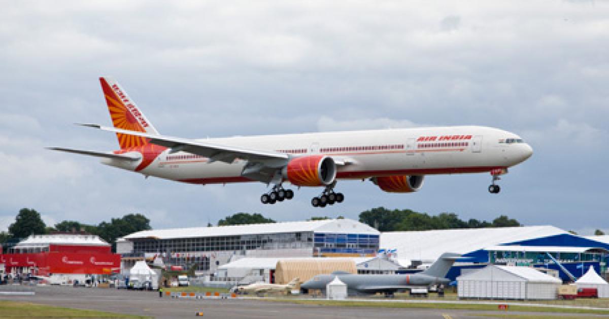 An Air India 777-300ER comes in for a landing during the 2008 Farnborough Air Show. (Photo: Boeing)