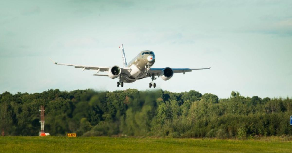 CSeries FTV2 takes off from Mirabel on September 7. (Image: Bombardier)