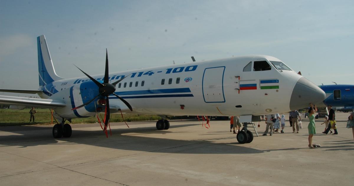 The TAPO plant in Uzbekistan built some 20 Il-114s since it entered production in the early 1990s, and seven with Canadian engines and U.S.-made propellers, APUs, avionics and interiors remain in service with Uzbekistan Airways. 