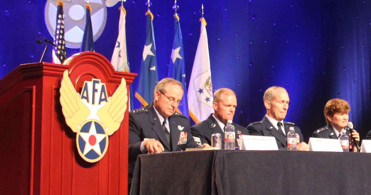 U.S. Air Force commander Gen. Mark Welsh (left) and other senior leadership gave briefings at the Air Force Association (AFA) conference. (Photo: Chris Pocock)