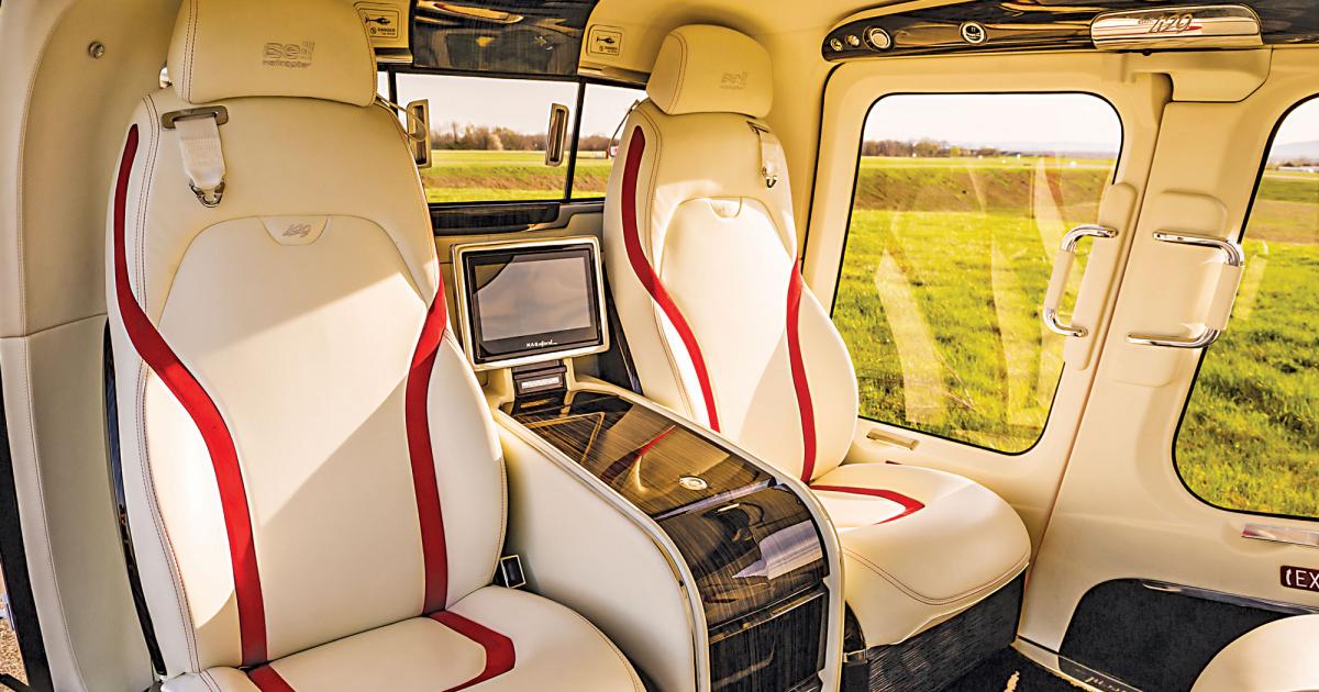 With a solid foothold in the corporate VIP rotorcraft market, Bell is now looking to the next level, with new VVIP interior configurations that cut noise, add sophisticated in-flight entertainment and even include electrochromatic dimmable windows.