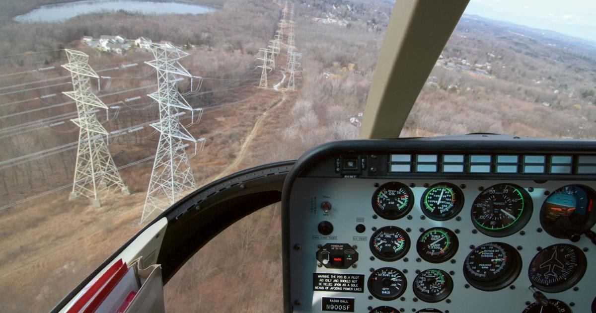 Not all powerlines are this obvious, especially in murky weather. Safe Flight’s dual-frequency Powerline Detector provides visual and aural warnings when dangerous wires threaten.