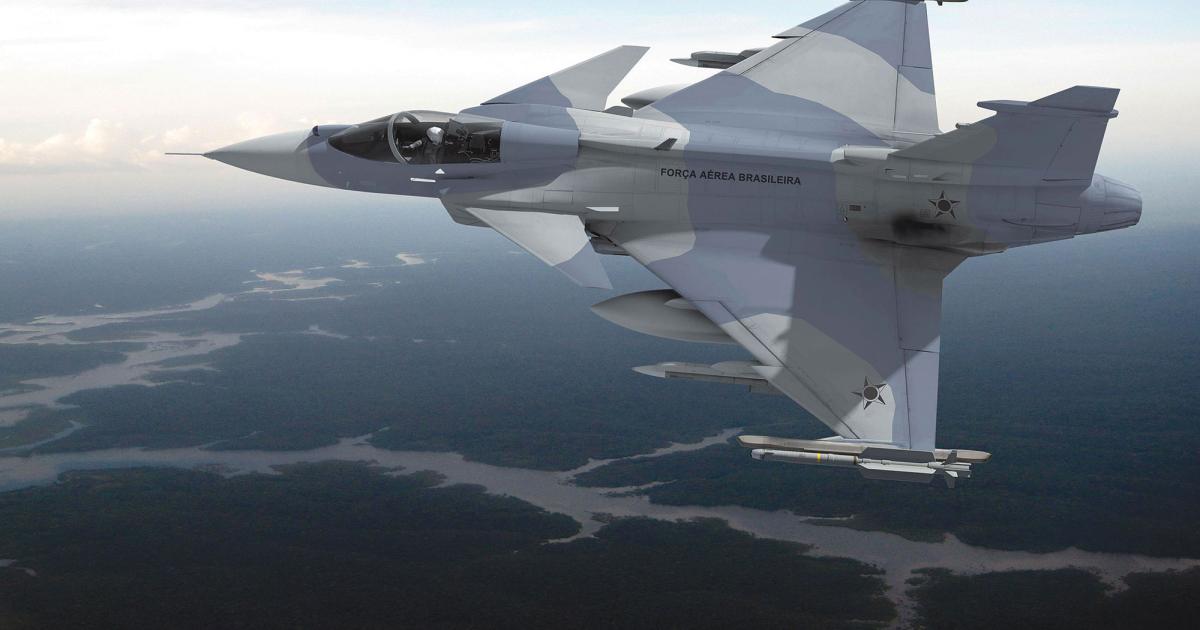 An artists’ impression of the Gripen NG in Brazilian air force markings. (Photo: Saab)